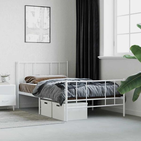 vidaXL Bedframe met hoofd- en voeteneinde metaal wit 90x200 cm