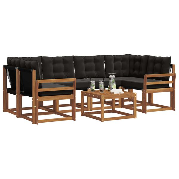 vidaXL Buiten bankenset met kussen 7 pcs Natuurlijk en Zwart