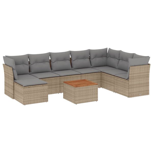 vidaXL 9-delige Loungeset met kussens poly rattan gemengd beige