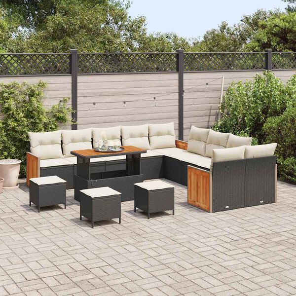 vidaXL Tuinbankenset met kussen 18 pcs Zwart en Cr&egrave;me poly rattan