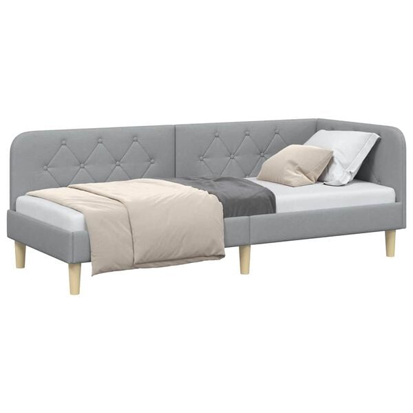 vidaXL Hoekbedframe met hoofdeinde Lichtgrijs 80 x 200 cm Stof