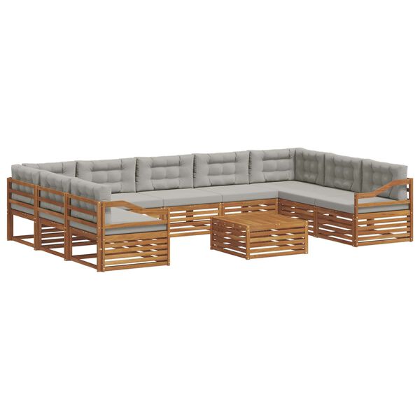 vidaXL Sofa-Sets 10 pcs Natuurlijk en Lichtgrijs Massief Acaciahout