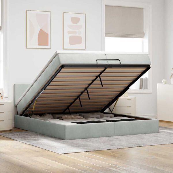 vidaXL Ottoman bed met matrassen en LED's 200x200cm fluweel lichtgrijs