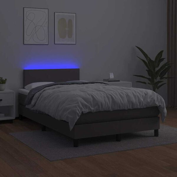 vidaXL Boxspring met matras en LED kunstleer grijs 120x190 cm