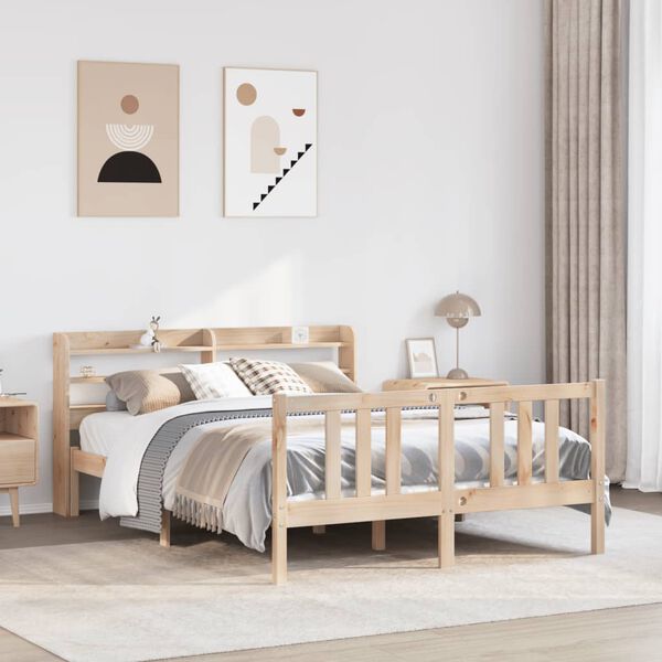 vidaXL Bedframe met hoofdbord massief grenenhout 135x190 cm