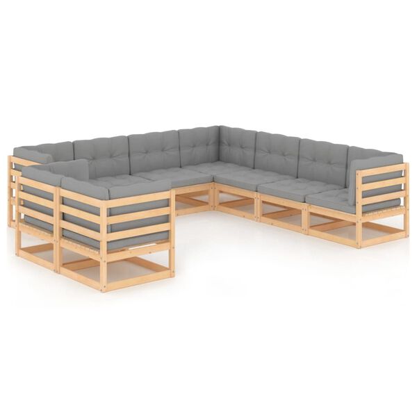 vidaXL 9-delige Loungeset met kussens massief grenenhout