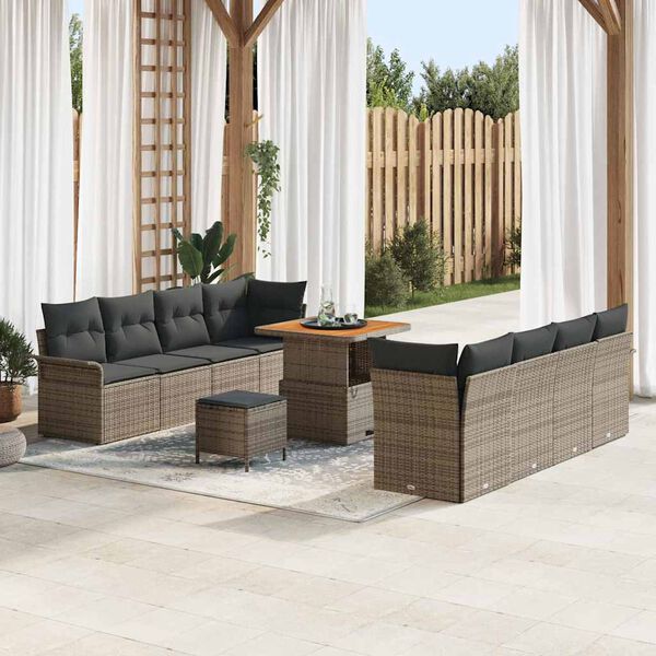 vidaXL Tuin Sofa Set 11 pcs Grijs poly rattan