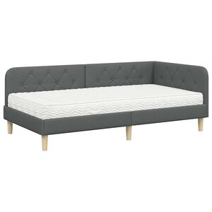vidaXL Hoekbedframe met matras Donkergrijs 90 x 190 cm Stof