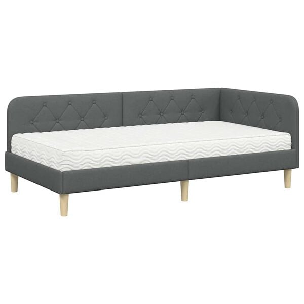 vidaXL Hoekbedframe met matras Donkergrijs 90 x 190 cm Stof