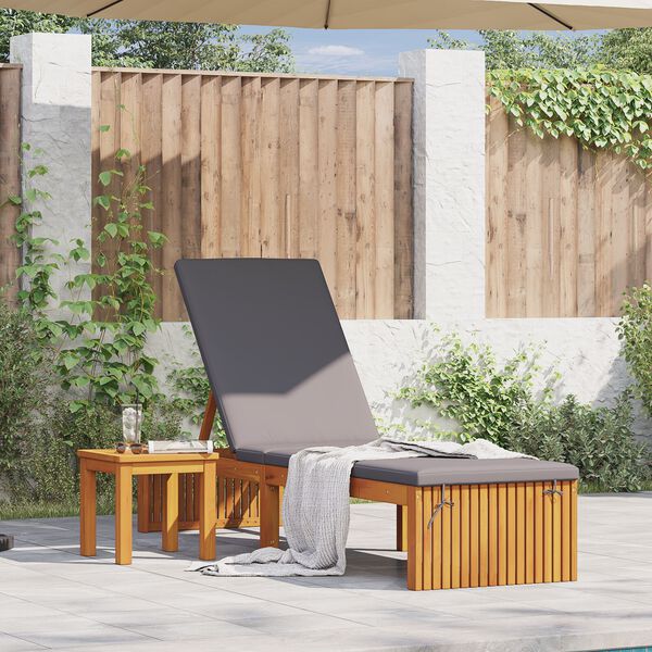 vidaXL Ligstoel met kussen Bruin 200 x 55 x 94cm Massief acaciahout