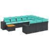 vidaXL 11-delige tuinbankset met kussens, zwart polyrotan
