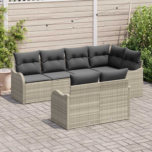 vidaXL Tuin Sofa Set met kussen met opslag 7 pcs Lichtgrijs Poly riet