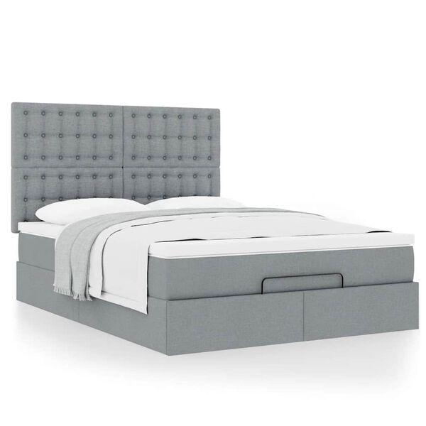 vidaXL Ottoman bed met matras 140x200cm stof lichtgrijs