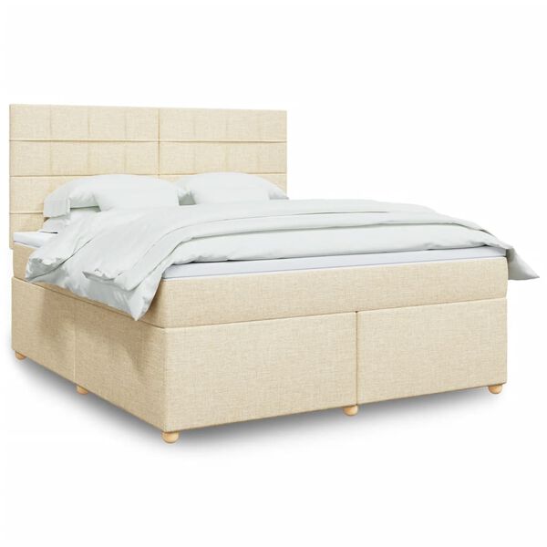 vidaXL Boxspring met matras stof cr&egrave;mekleurig 180x200 cm