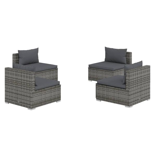 vidaXL 4-delige Loungeset met kussens poly rattan grijs