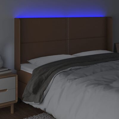 vidaXL Hoofdbord LED 183x16x118/128 cm kunstleer bruin