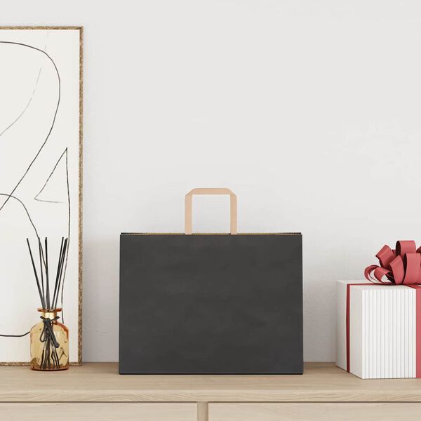 vidaXL Papieren zakken 50 st met hengsels 32x17x25 cm zwart