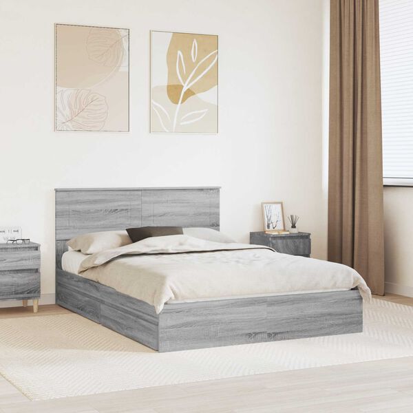 vidaXL Opslag bed met lade Grijs Sonoma 140 x 200 cm Bewerkt hout