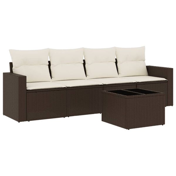 vidaXL 5-delige Loungeset met kussens poly rattan bruin