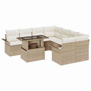 vidaXL Tuin Sofa Set met kussen met opslag 9 pcs Beige Poly Rattan