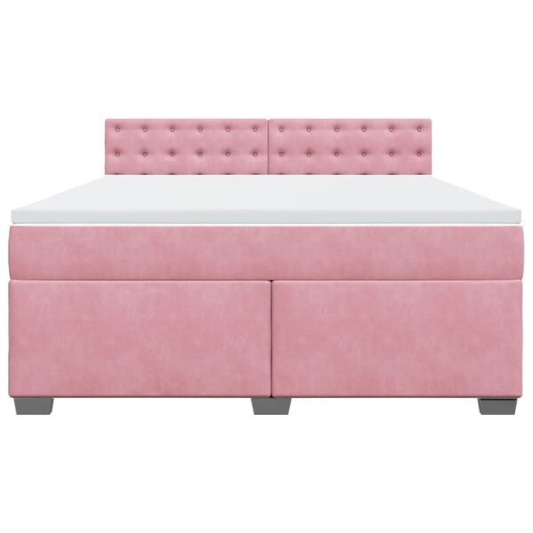 vidaXL Boxspring met matras fluweel roze 180x200 cm