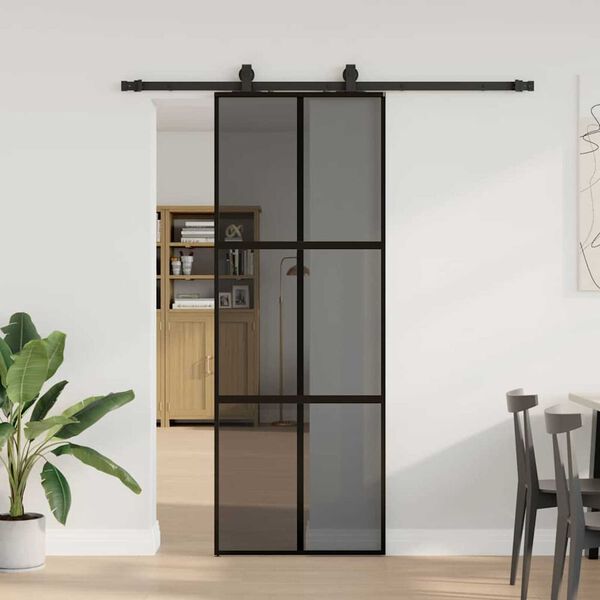 vidaXL Schuifdeur met beslagset 76x205 cm gehard glas zwart