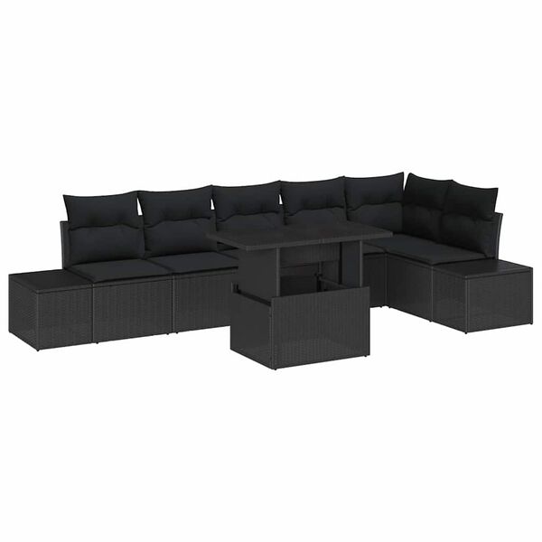 vidaXL Tuin Sofa Set met opslag 7 pcs Zwart Poly riet