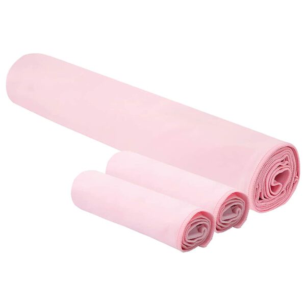 vidaXL Set van Sporthanddoeken 3 pcs Roze Polyester en Polyamide