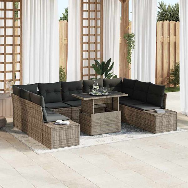 vidaXL Tuin Sofa Set met opslag 10 pcs Grijs Poly riet