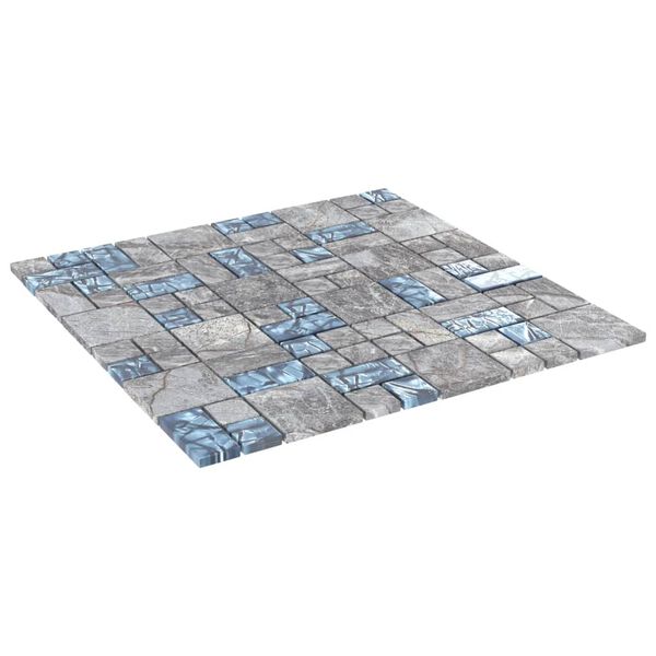 vidaXL Moza&iuml;ektegels 22 st 30x30 cm glas grijs en blauw