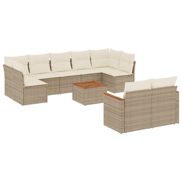 vidaXL 10-delige Loungeset met kussens poly rattan beige