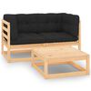 vidaXL 3-delige Loungeset met kussens massief grenenhout