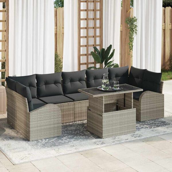 vidaXL Tuin Sofa Set met kussen 8 pcs Lichtgrijs Poly riet