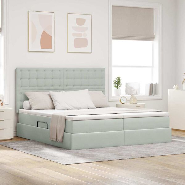 vidaXL Bed met LED-striplichten Lichtgrijs 180 x 200 cm Fluweel