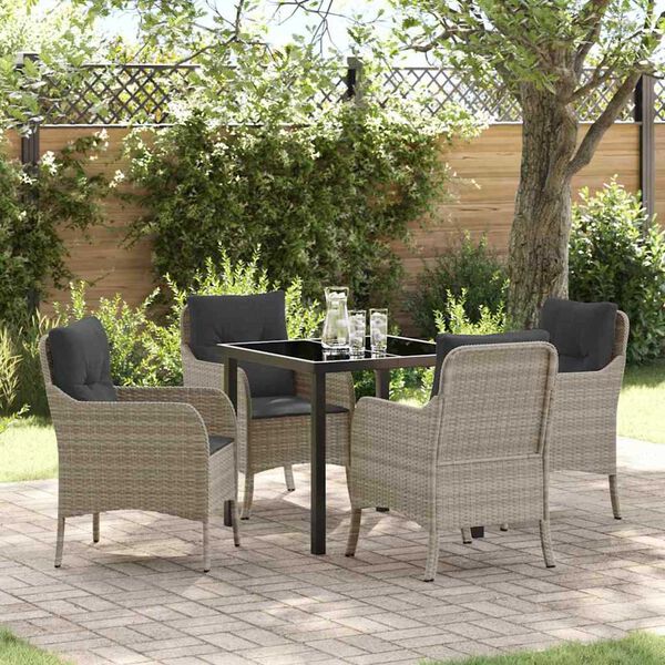 vidaXL Tuin eettafelset met kussen 5 pcs Lichtgrijs poly rattan