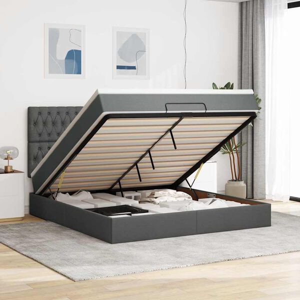vidaXL Ottoman bed met matras 160x200cm stof donkergrijs