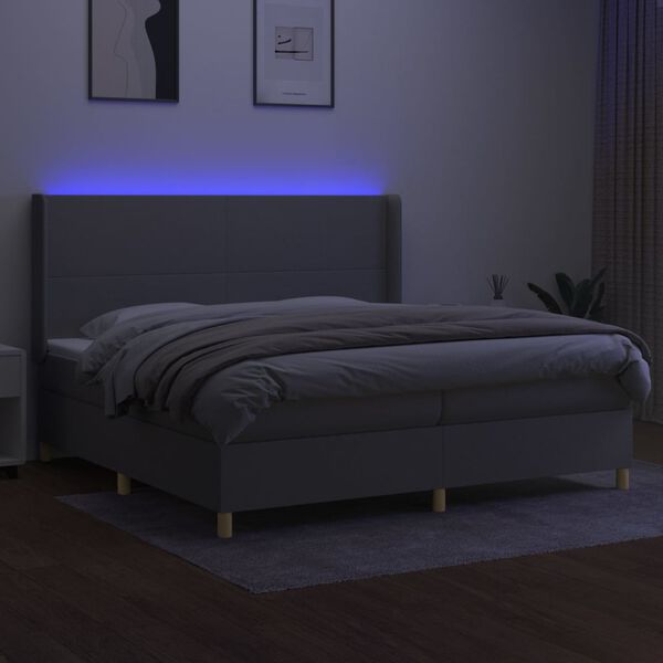 vidaXL Boxspring met matras en LED stof lichtgrijs 200x200 cm