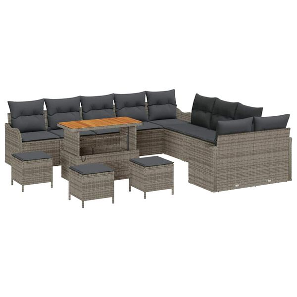 vidaXL Tuin Sofa Set 14 pcs Grijs poly rattan