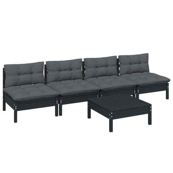 vidaXL 5-delige Loungeset met antracietkleurige kussens grenenhout