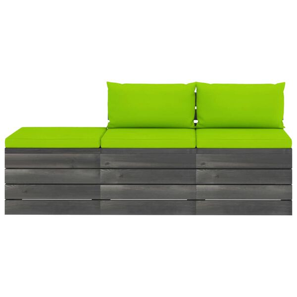 vidaXL 3-delige Loungeset met kussens pallet massief grenenhout