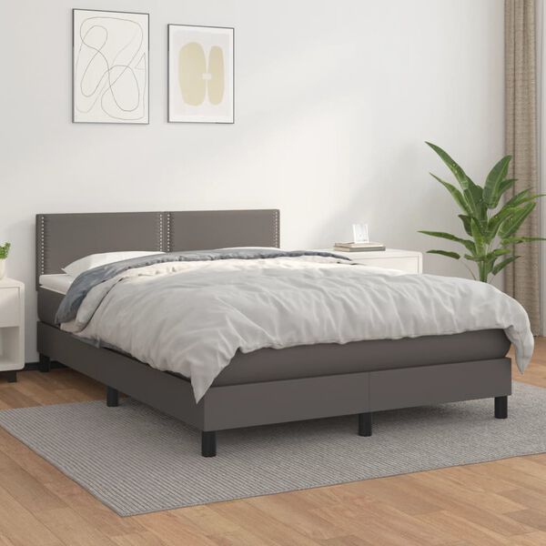 vidaXL Boxspring met matras kunstleer grijs 140x190 cm