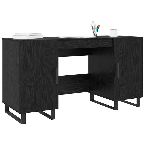 vidaXL Bureau met plank Zwart eiken 140 x 50 x 75 cm Bewerkt hout