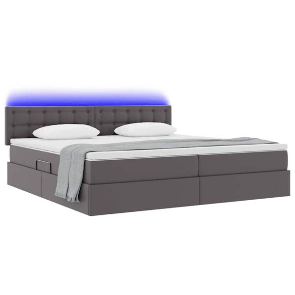 vidaXL Opbergbed met LED met matras Lichtgrijs 200 x 200 cm Nep Leer