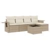 vidaXL 6-delige Loungeset met kussens poly rattan beige