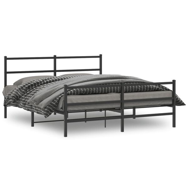 vidaXL Bedframe met hoofd- en voeteneinde metaal zwart 150x200 cm