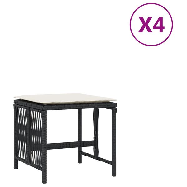 vidaXL Tuinkrukken 4 st met kussens 41x41x36 cm poly rattan zwart