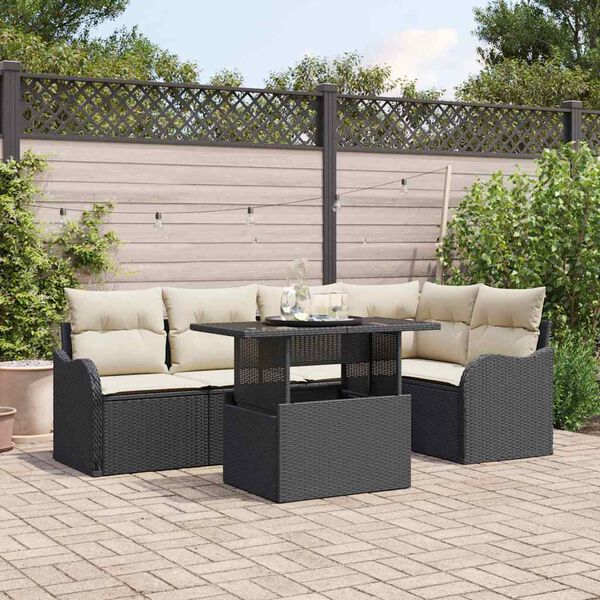vidaXL Tuin Sofa Set met kussen 6 pcs Zwart Poly riet