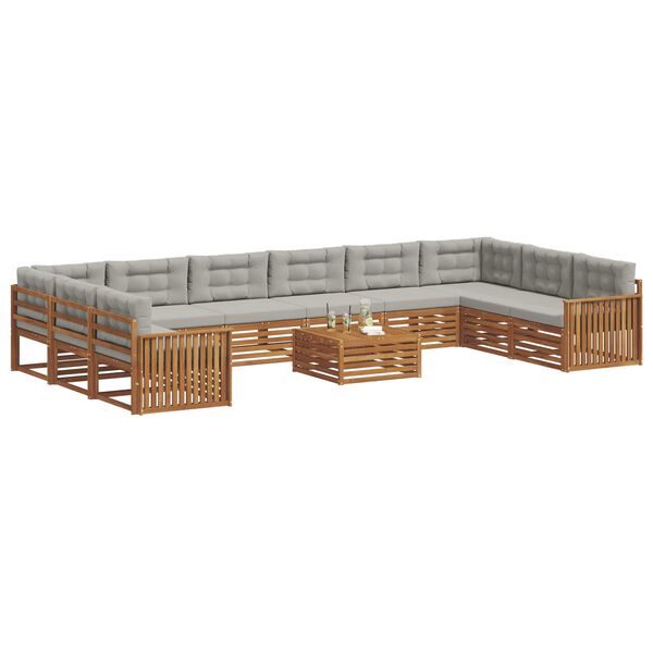 vidaXL Sofa-Sets 11 pcs Natuurlijk en Lichtgrijs Massief Acaciahout