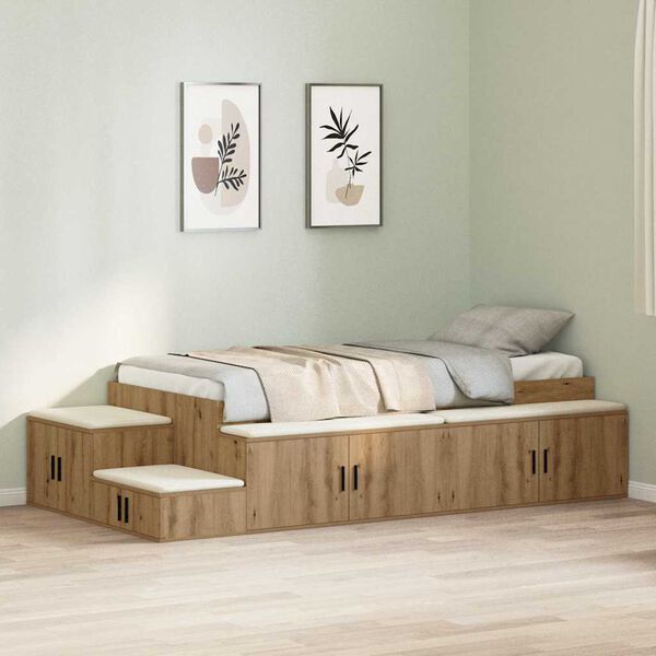 vidaXL Opbergbedframe met opslag Artisan Eiken 90 cm Bewerkt hout