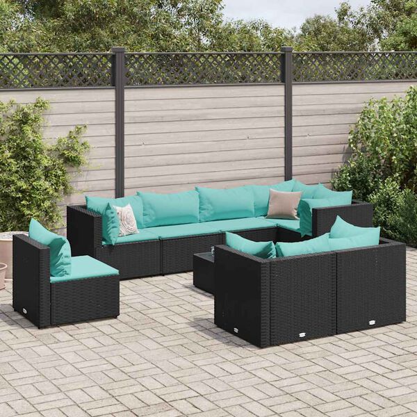 vidaXL 8-delige Loungeset met kussens poly rattan zwart